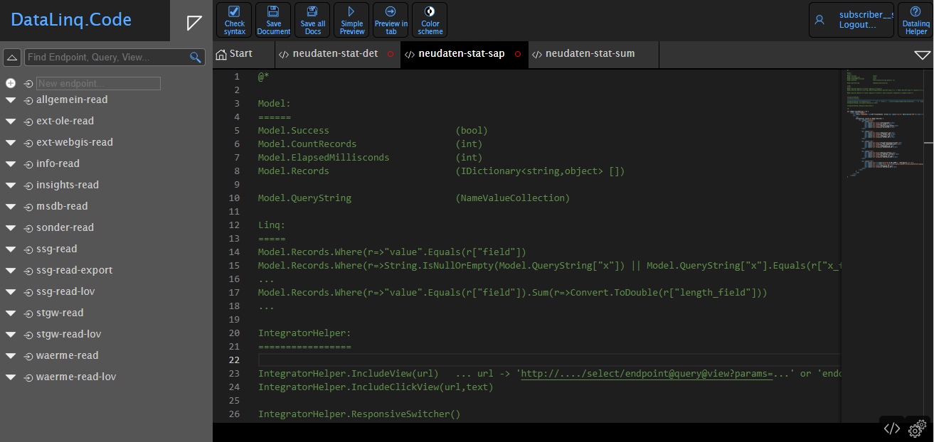 DataLinq.Code Oberfläche