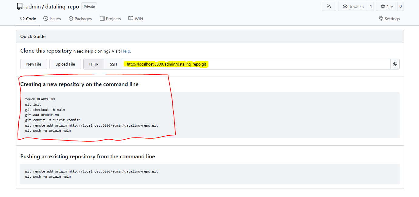 Leeres Repository nach der Erstellung