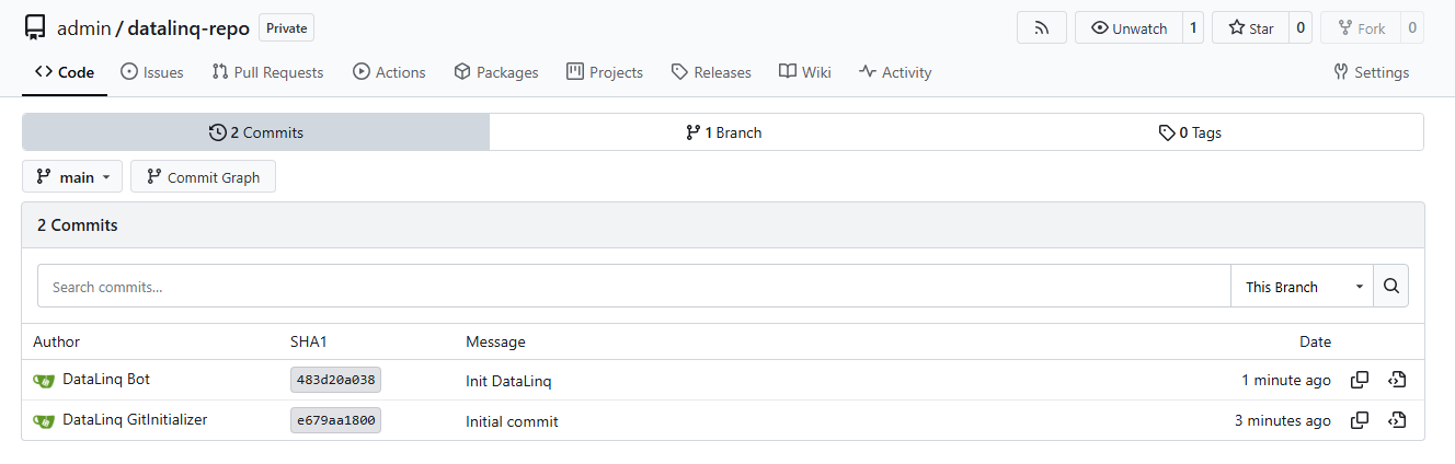 Initialisiertes Repository mit erstem Commit und DataLinq-Dateien