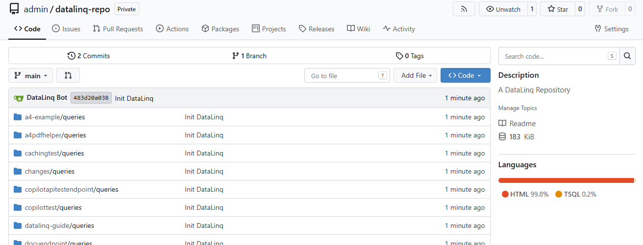Initialisiertes Repository mit erstem Commit und DataLinq-Dateien