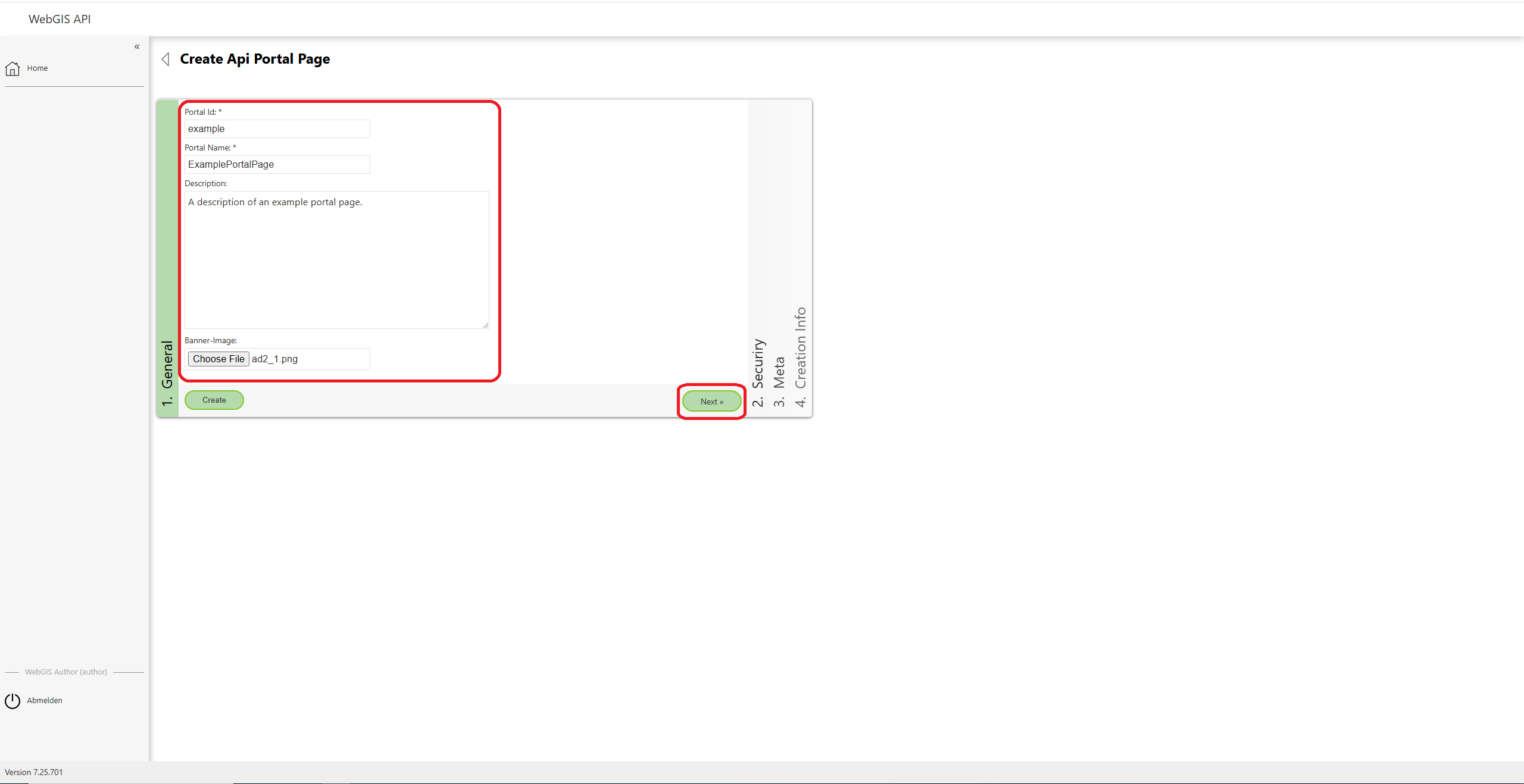 Allgemeine Informationen der Portal Page