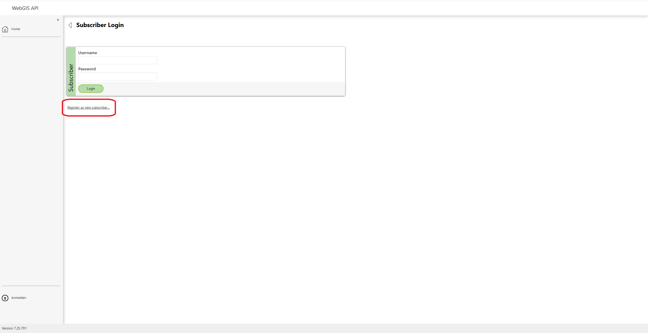 Klick auf "Register as new subscriber"