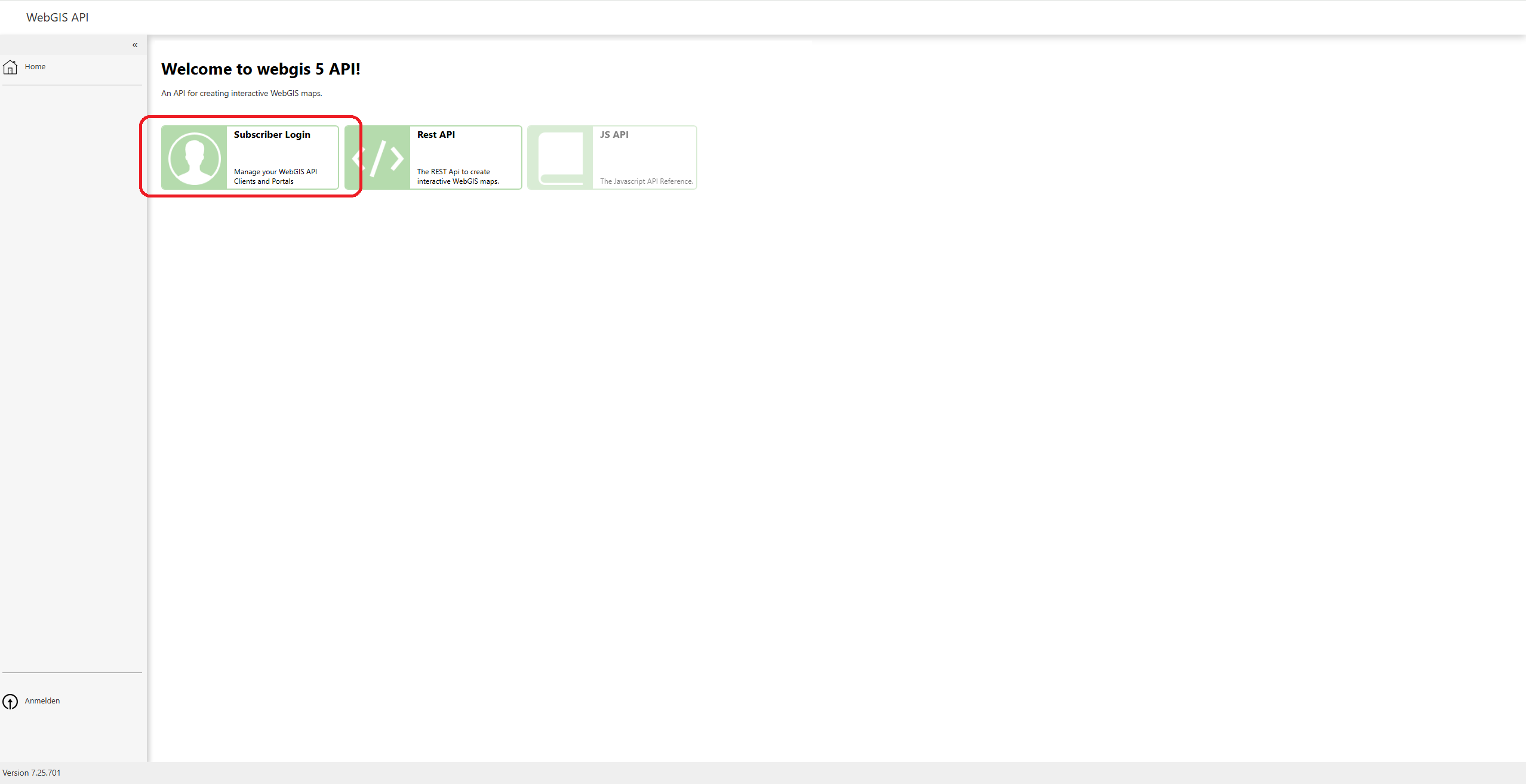 Klick auf "Subscriber Login"