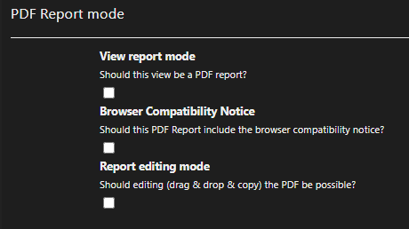 Settings for PDF Reporting mode