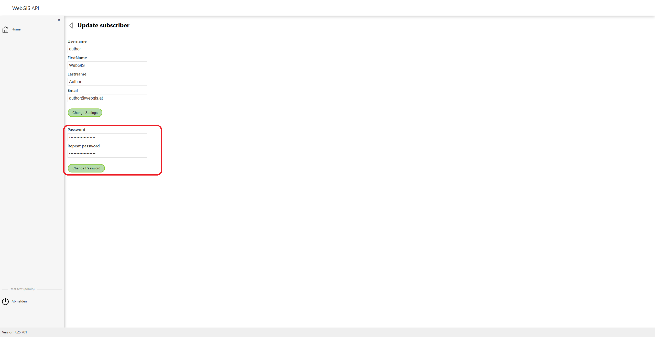 Click on "author" and change password