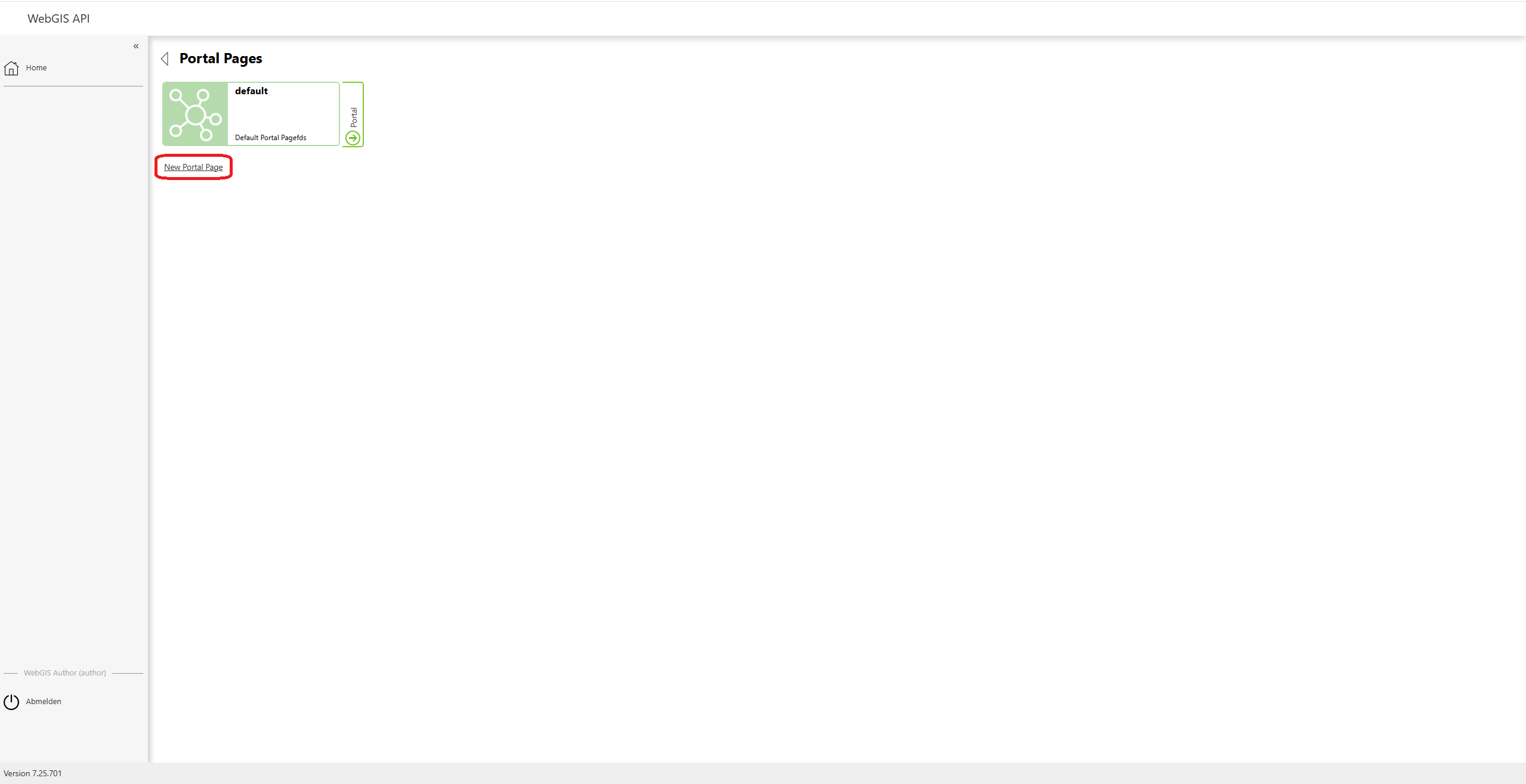 "New Portal Page" button
