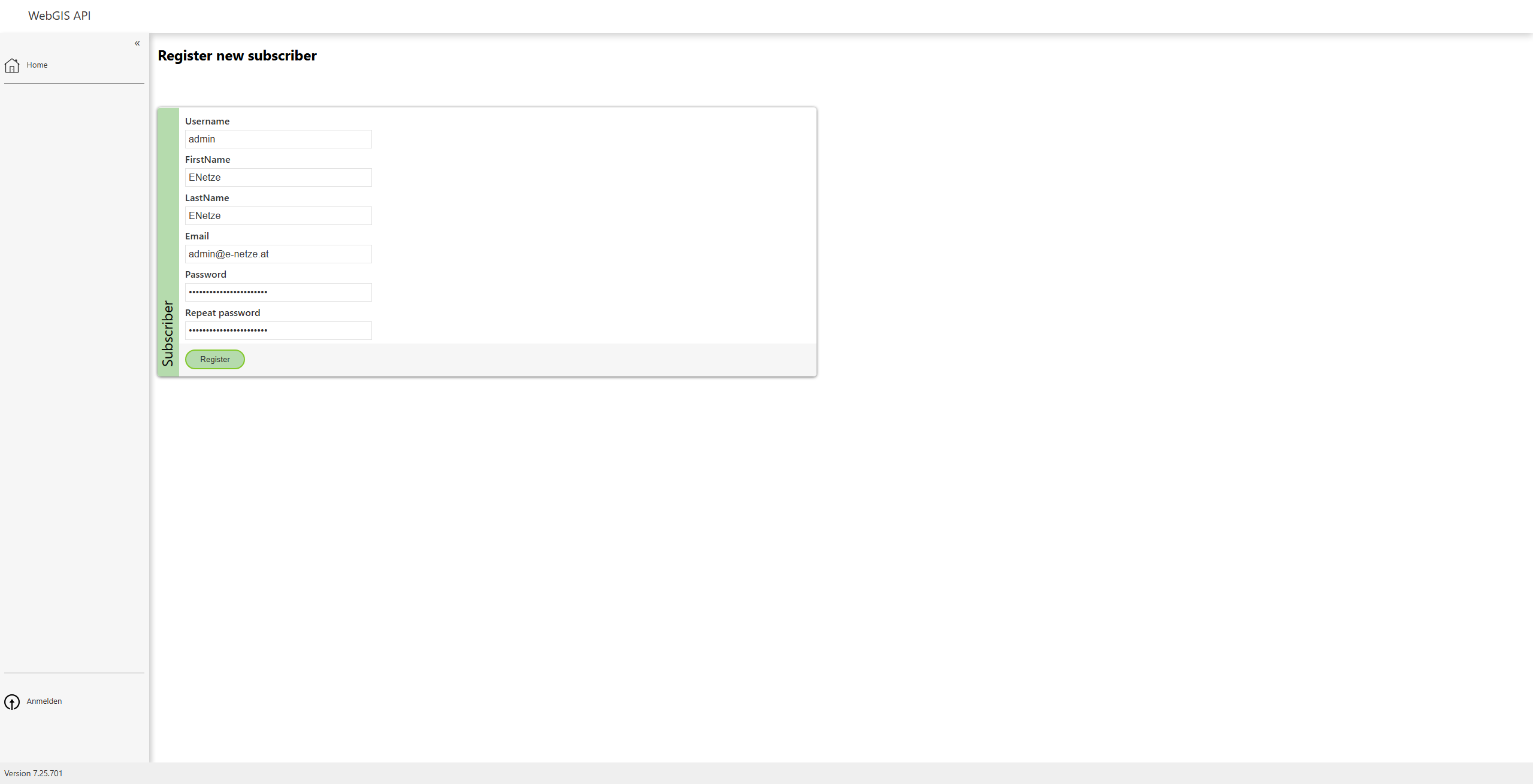 Registration form